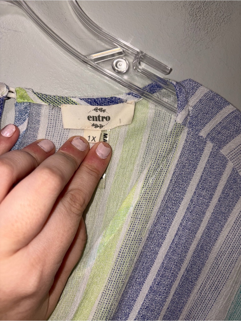 Entro Venice Beach Mini Dress Balloon Sleeve Smocked Striped Blue Green White 1X - Picture 3 of 4